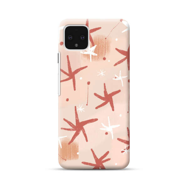 Abstract Star Pattern Red and White on Beige Background Google Pixel 4 XL Hard Case