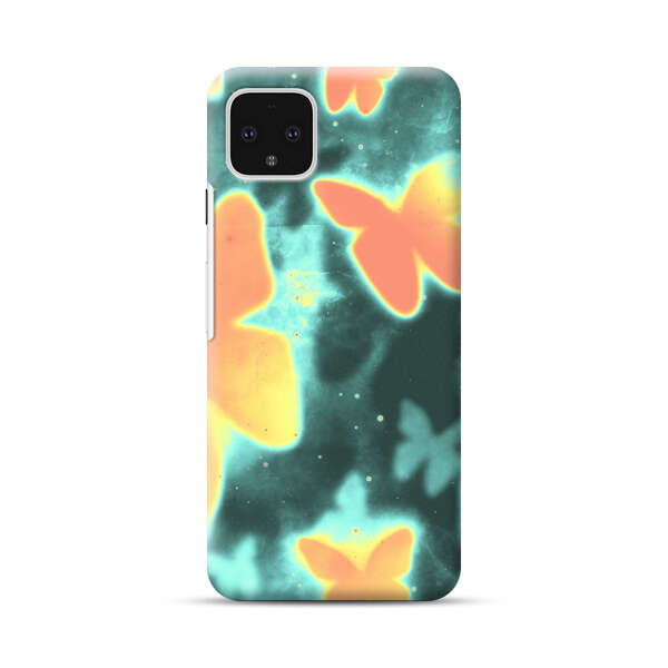 Bright Glowing Orange Butterflies Blue Background Google Pixel 4 XL Hard Case