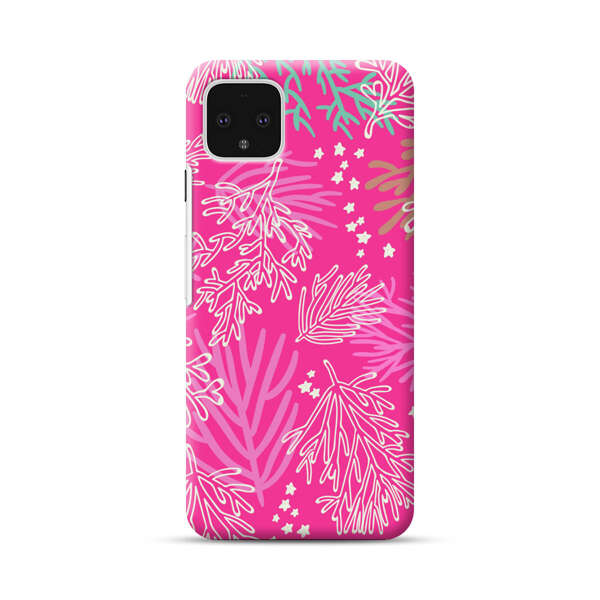 Bright Pink Tropical Leaf Pattern Google Pixel 4 XL Hard Case