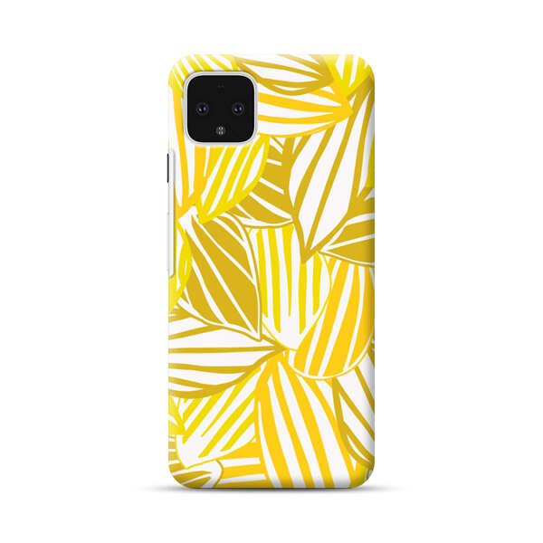 Bright Yellow Striped Tropical Leaves Pattern Google Pixel 4 XL Hard Case