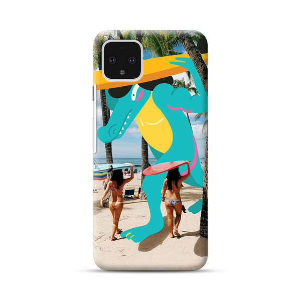 Cartoon Alligator Carrying Surfboards on Beach Google Pixel 4 XL Hard Case
