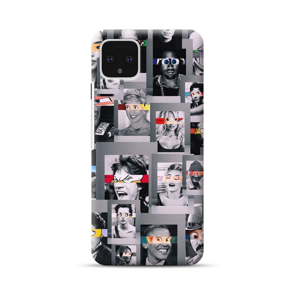 Creative Collage of Iconic Black and White Portraits with Cartoon Eyes Google Pixel 4 XL Hard Case