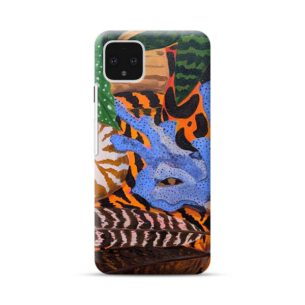 Tropical Coral Seashell Feathers on Tiger Pattern Google Pixel 4 XL Hard Case