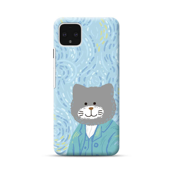 Whimsical Gray Cat with Starry Night Background Google Pixel 4 XL Hard Case