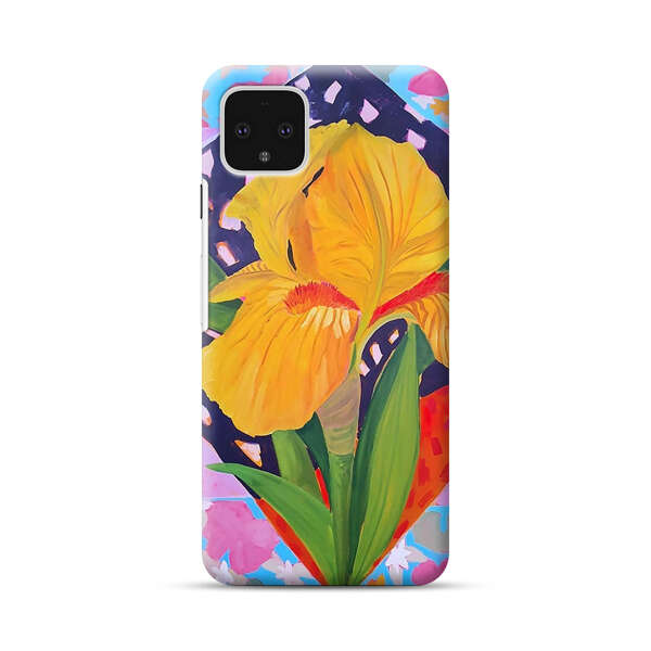 Yellow Iris Flower with Colorful Patchwork Background Google Pixel 4 XL Hard Case