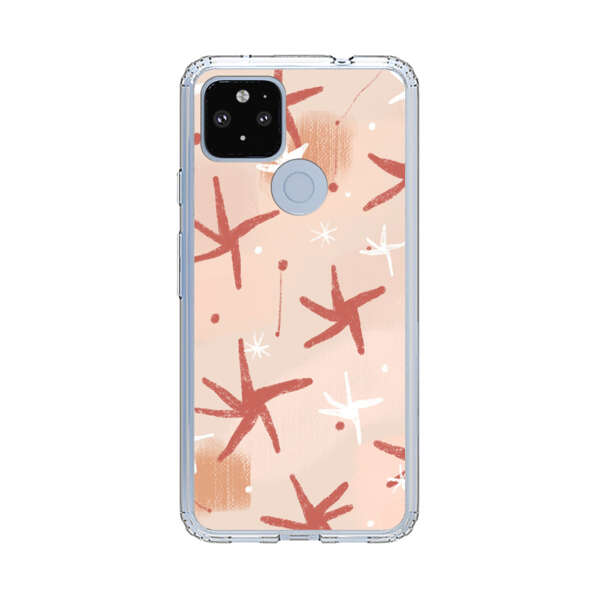Abstract Star Pattern Red and White on Beige Background Google Pixel 4a 5G Case
