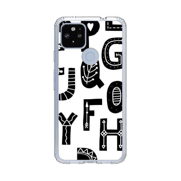 Black and White Hand-Drawn Alphabet Letters Pattern Google Pixel 4a 5G Case