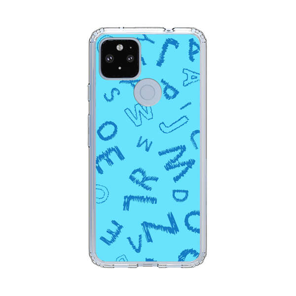 Blue background with random sketched alphabet letters Google Pixel 4a 5G Case