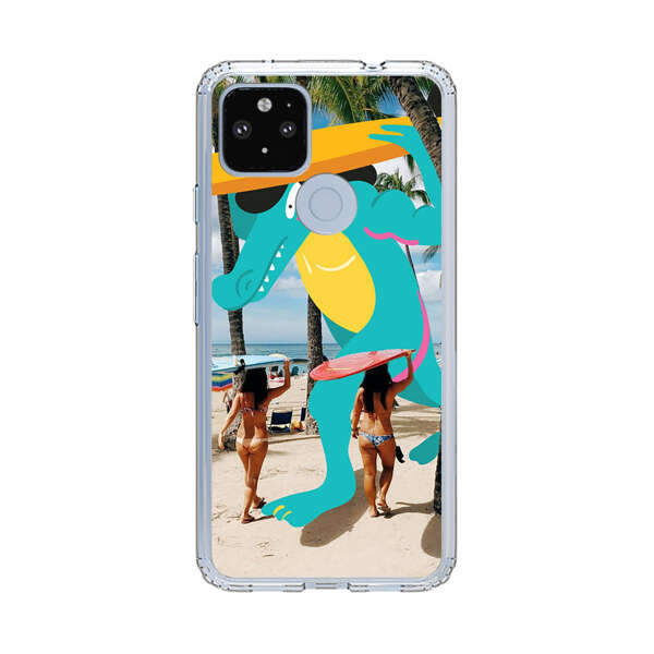 Cartoon Alligator Carrying Surfboards on Beach Google Pixel 4a 5G Case