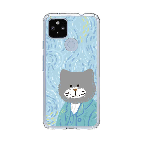Whimsical Gray Cat with Starry Night Background Google Pixel 4a 5G Case