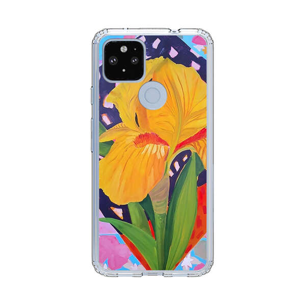 Yellow Iris Flower with Colorful Patchwork Background Google Pixel 4a 5G Case