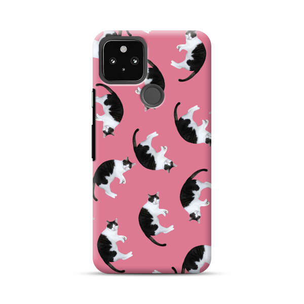 Black and White Cats Pattern on Pink Background Google Pixel 4a 5G Hard Case