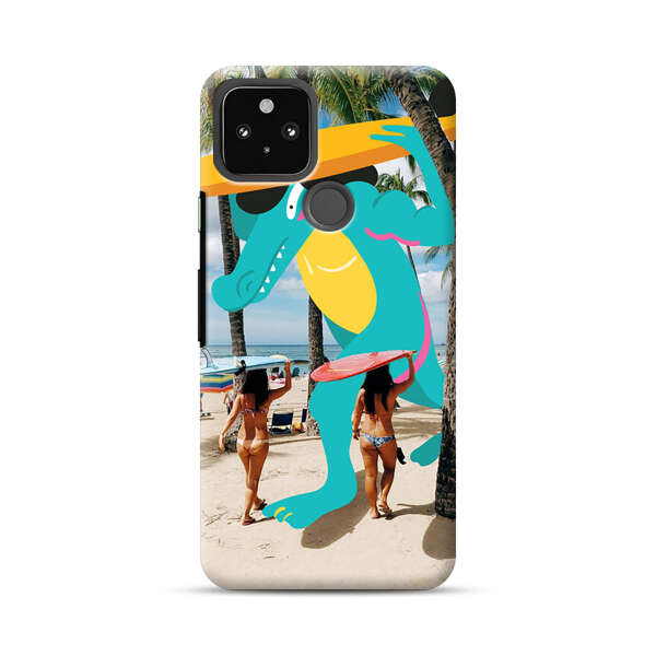 Cartoon Alligator Carrying Surfboards on Beach Google Pixel 4a 5G Hard Case