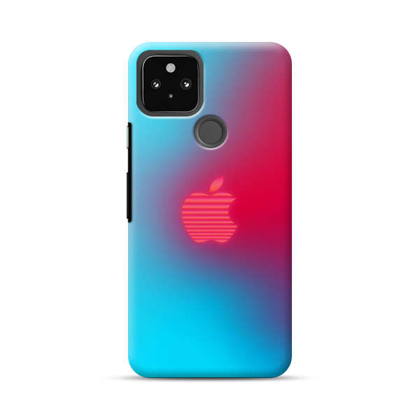 Neon Striped Apple Logo Gradient Background Google Pixel 4a 5G Hard Case