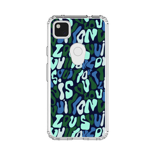 Abstract Layered Text Pattern in Blue and Green Google Pixel 4a Case
