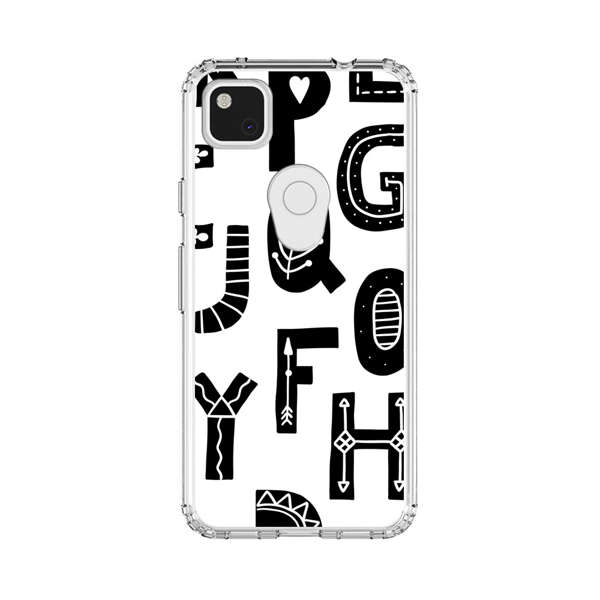 Black and White Hand-Drawn Alphabet Letters Pattern Google Pixel 4a Case