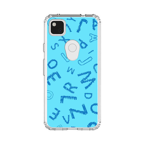 Blue background with random sketched alphabet letters Google Pixel 4a Case