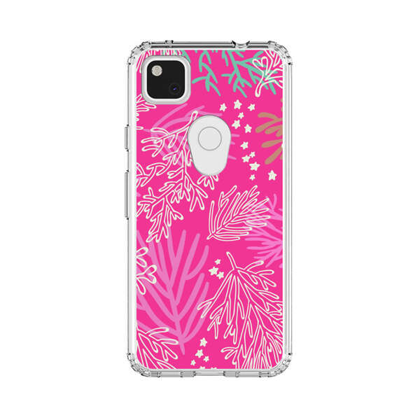 Bright Pink Tropical Leaf Pattern Google Pixel 4a Case