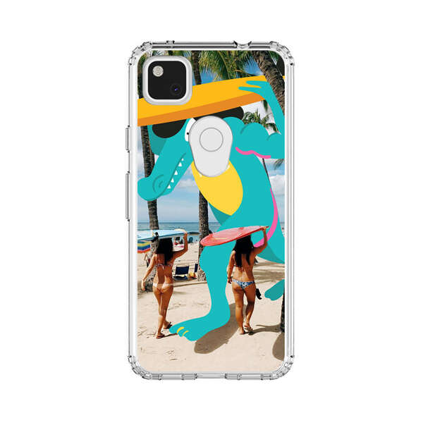 Cartoon Alligator Carrying Surfboards on Beach Google Pixel 4a Case
