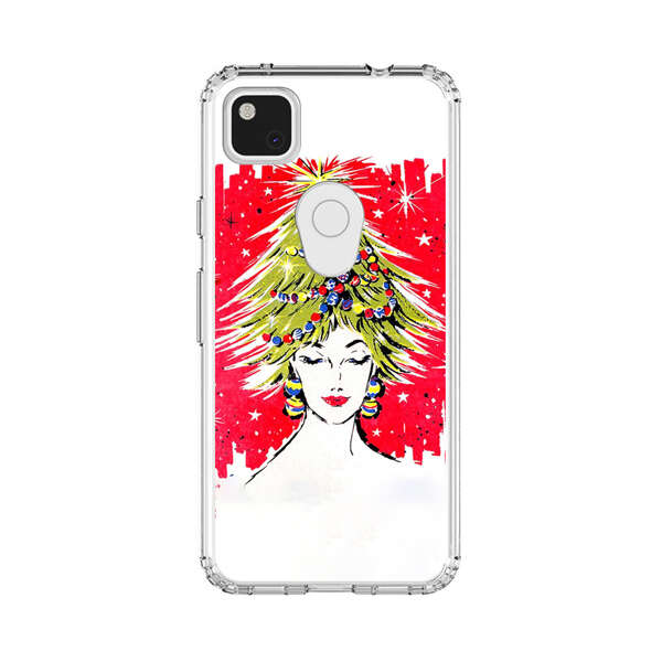 Christmas Tree Hair Woman Red Background Google Pixel 4a Case