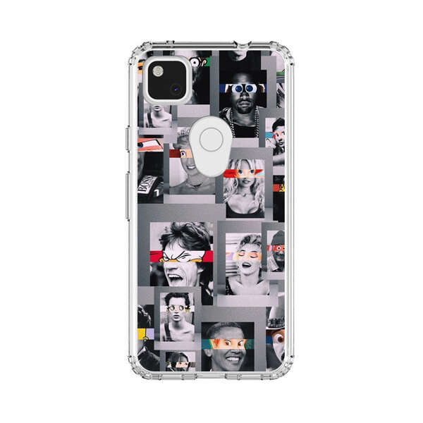 Creative Collage of Iconic Black and White Portraits with Cartoon Eyes Google Pixel 4a Case