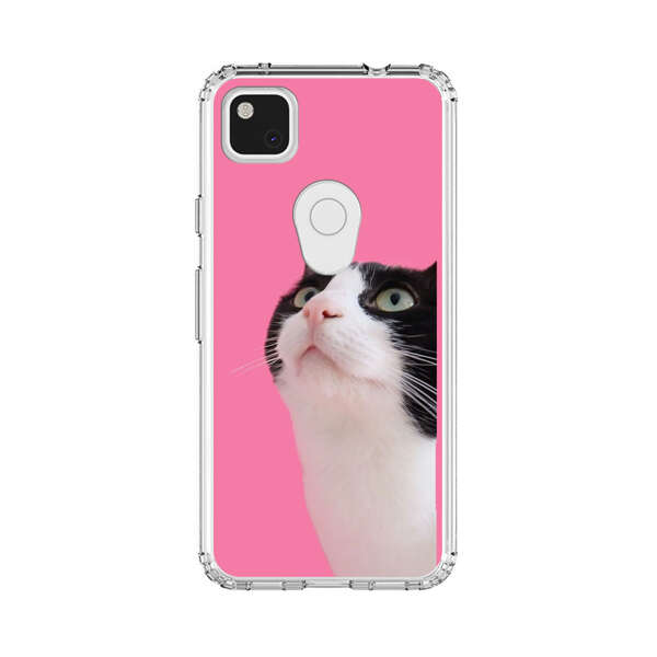 Curious Black and White Cat on Pink Background Google Pixel 4a Case
