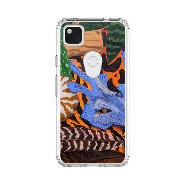 Tropical Coral Seashell Feathers on Tiger Pattern Google Pixel 4a Case