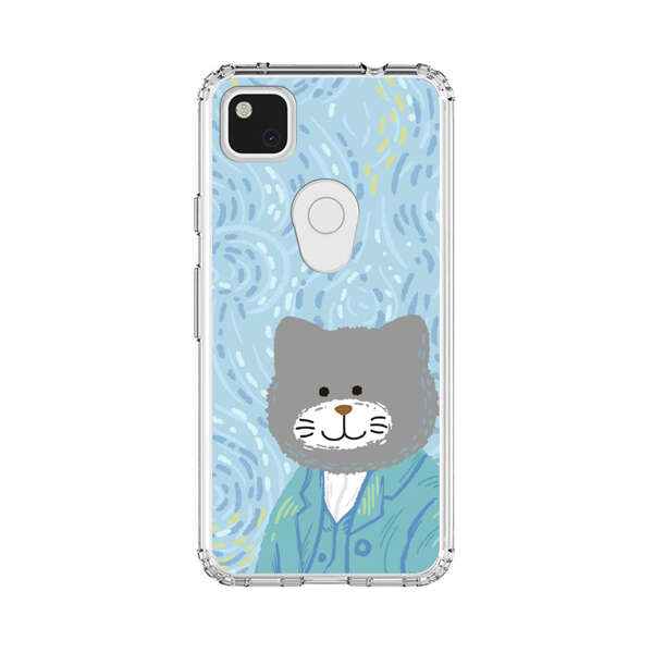 Whimsical Gray Cat with Starry Night Background Google Pixel 4a Case