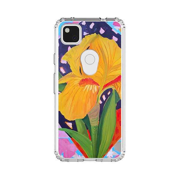 Yellow Iris Flower with Colorful Patchwork Background Google Pixel 4a Case