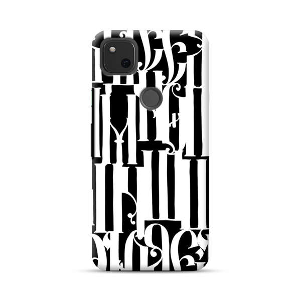 Abstract Black and White Pattern with Ornamental Letters Google Pixel 4a Hard Case