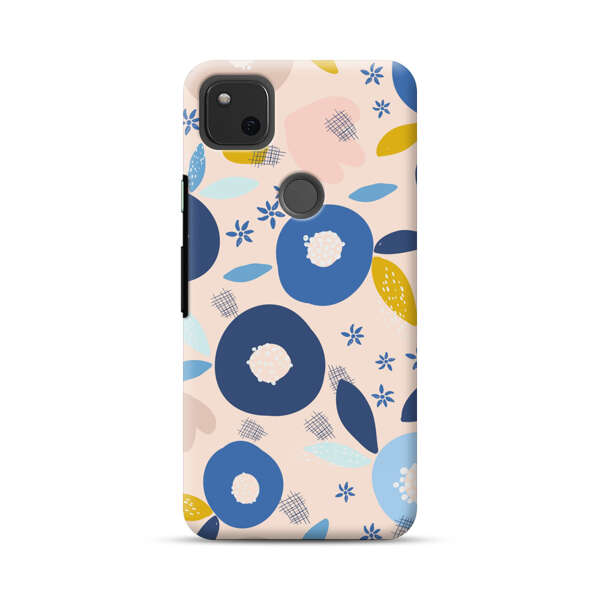 Abstract Floral Pattern with Blue, Pink and Mustard Flowers Google Pixel 4a Hard Case