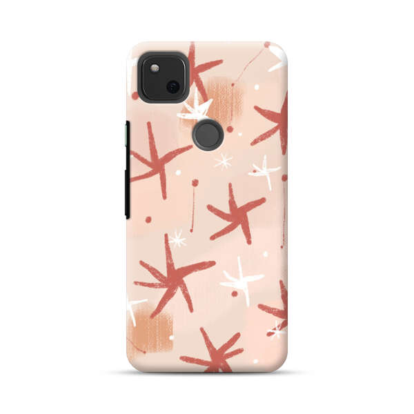 Abstract Star Pattern Red and White on Beige Background Google Pixel 4a Hard Case