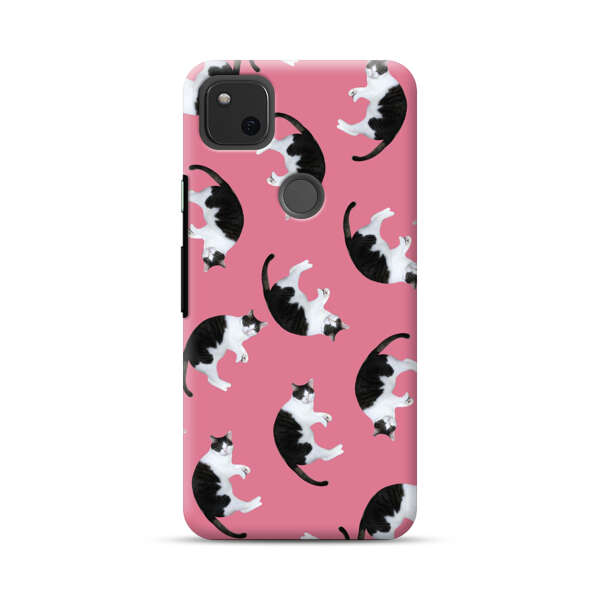 Black and White Cats Pattern on Pink Background Google Pixel 4a Hard Case