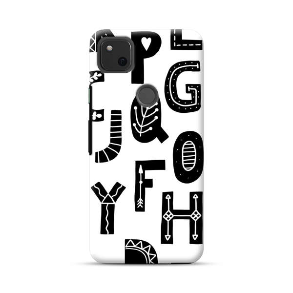 Black and White Hand-Drawn Alphabet Letters Pattern Google Pixel 4a Hard Case