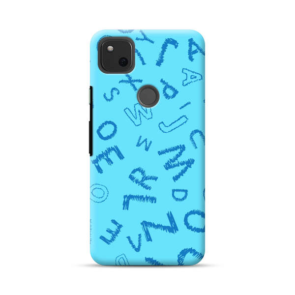 Blue background with random sketched alphabet letters Google Pixel 4a Hard Case