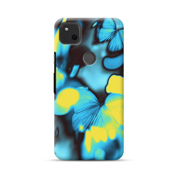 Blue Butterflies Glowing Abstract Background Google Pixel 4a Hard Case