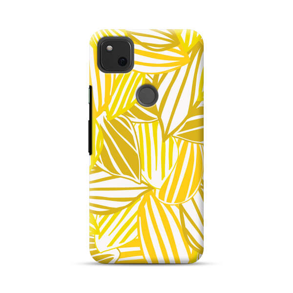 Bright Yellow Striped Tropical Leaves Pattern Google Pixel 4a Hard Case
