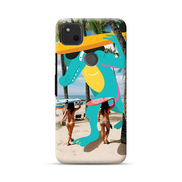 Cartoon Alligator Carrying Surfboards on Beach Google Pixel 4a Hard Case