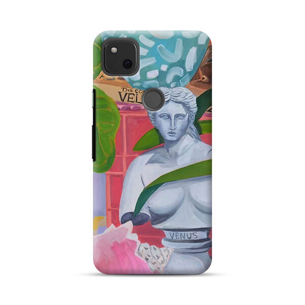 Classical Venus Bust with Green Leaves and Vibrant Vases Google Pixel 4a Hard Case