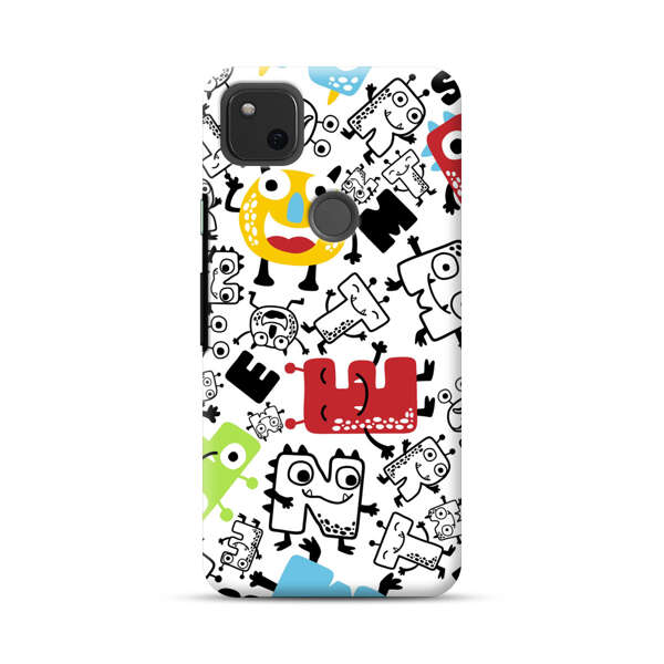 Colorful Cartoon Monsters Letters Pattern Google Pixel 4a Hard Case
