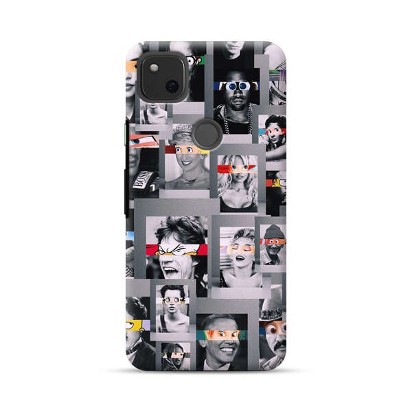 Creative Collage of Iconic Black and White Portraits with Cartoon Eyes Google Pixel 4a Hard Case