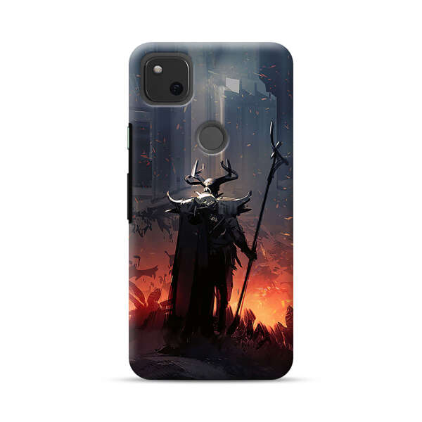 Dark Fantasy Warrior with Horned Helmet Google Pixel 4a Hard Case