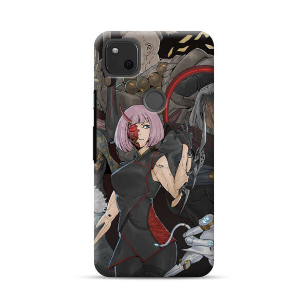 Futuristic Cyberpunk Warriors and Robotic Cat in Dynamic Pose Google Pixel 4a Hard Case
