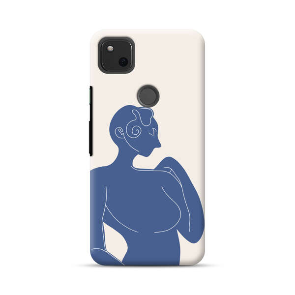 Minimalistic Abstract Female Silhouette Blue Google Pixel 4a Hard Case
