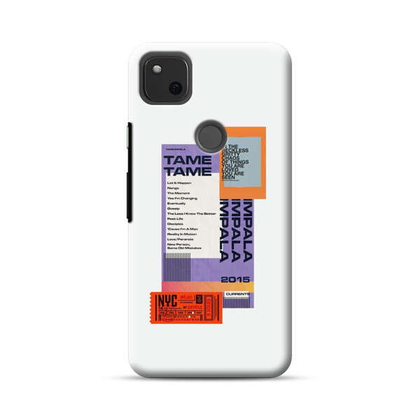 Modern Graphic Collage with Typography and Ticket Elements Google Pixel 4a Hard Case