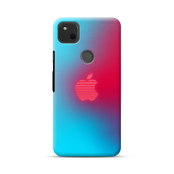 Neon Striped Apple Logo Gradient Background Google Pixel 4a Hard Case