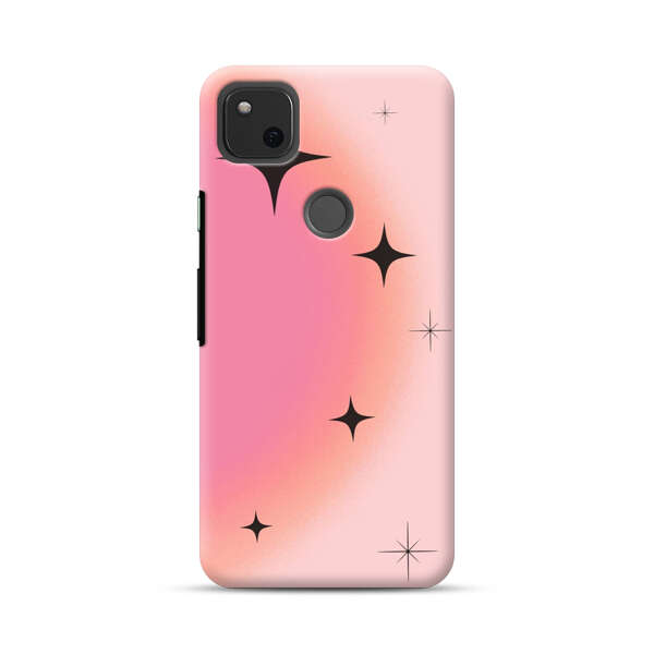 Pink Peach Gradient with Black Stars Google Pixel 4a Hard Case