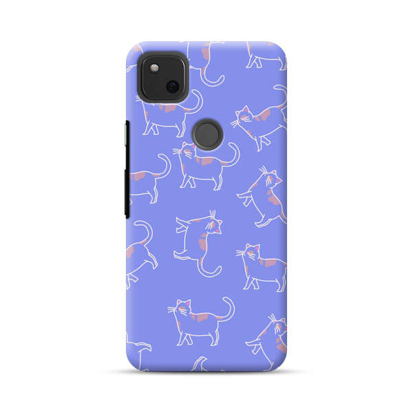 Playful Cartoon Cats on Purple Background Google Pixel 4a Hard Case