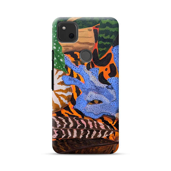 Tropical Coral Seashell Feathers on Tiger Pattern Google Pixel 4a Hard Case