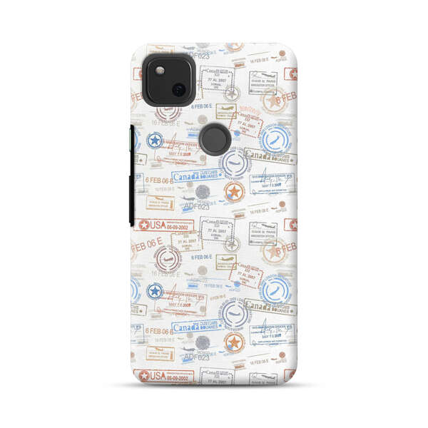 Vintage Passport Stamps Pattern Google Pixel 4a Hard Case